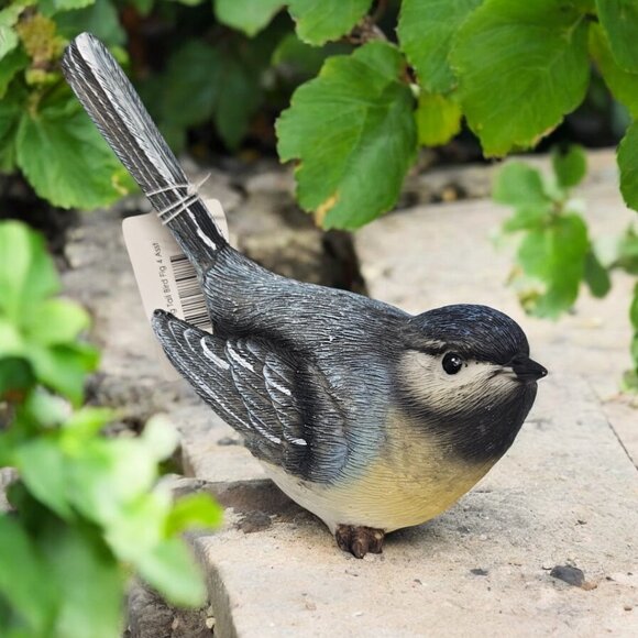 Yellow-Bellied Blue Tit Bird Resin Figurine by Transpac - Head & Tail Tilted Up - Picture 5 of 5